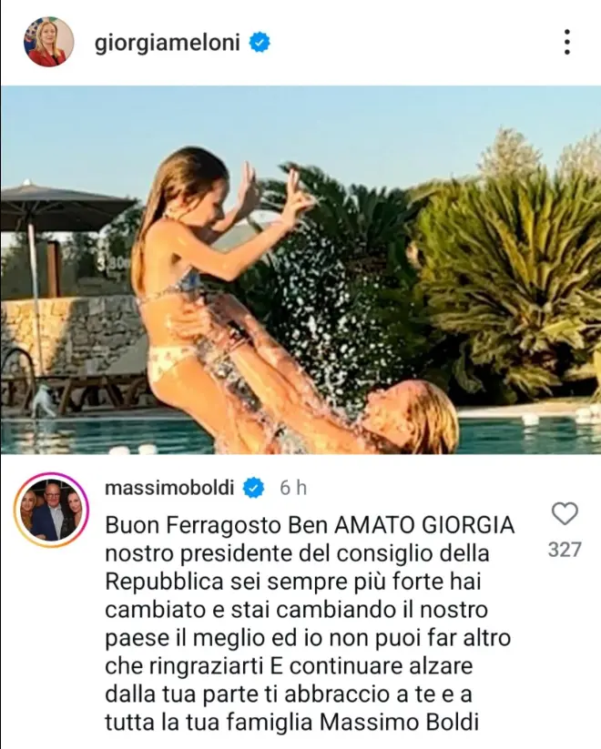 Il post di Massimo Boldi su Giorgia Meloni