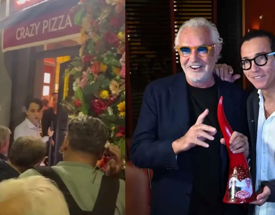 Sorbillo si presenta all'inaugurazione di Crazy Pizza a Napoli e regala un corno a Briatore