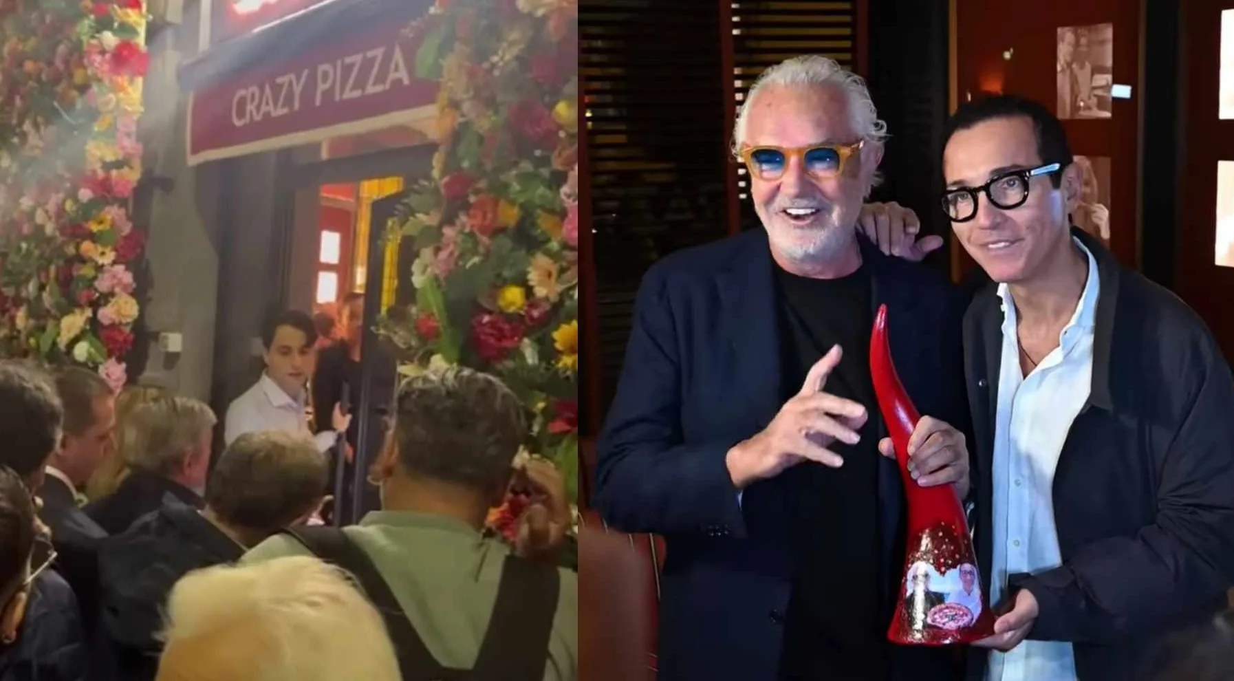 Sorbillo si presenta all'inaugurazione di Crazy Pizza a Napoli e regala un corno a Briatore