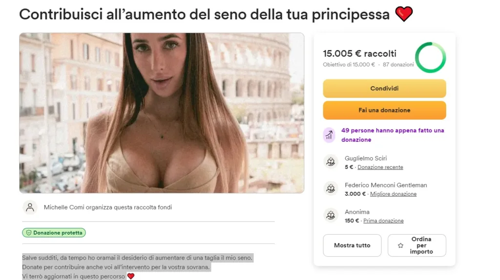 La raccolta fondi lanciata da Michelle Comi