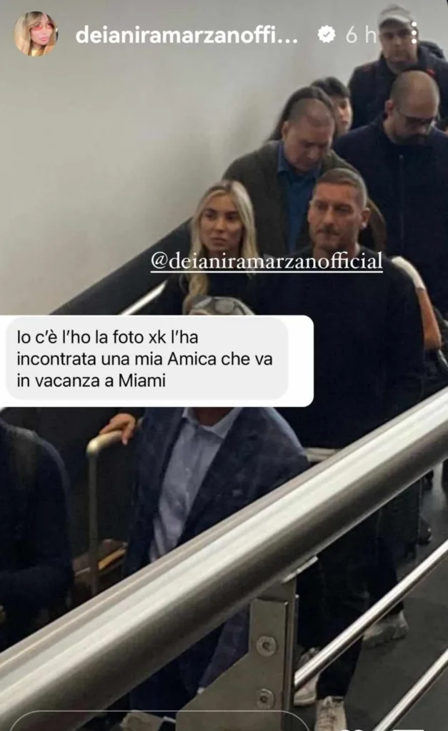 Totti con Noemi Bocchi al momento dell'imbarco per Miami