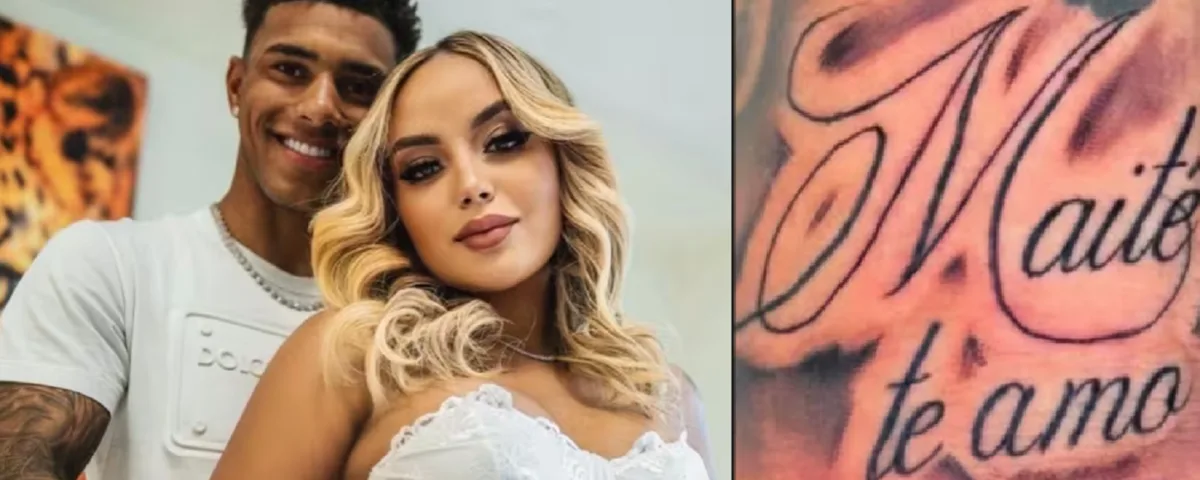 Vinicius Tobias con l'ex, a destra il tatuaggio fatto per la bimba nata da poco