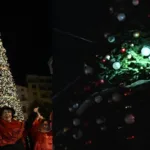 Accensione con polemiche dell'albero di Natale in Piazza Portanova a Salerno