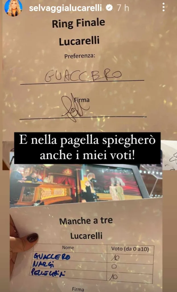 Selvaggia Lucarelli ha pubblicato il suo cartellino con il voto della manche a tre