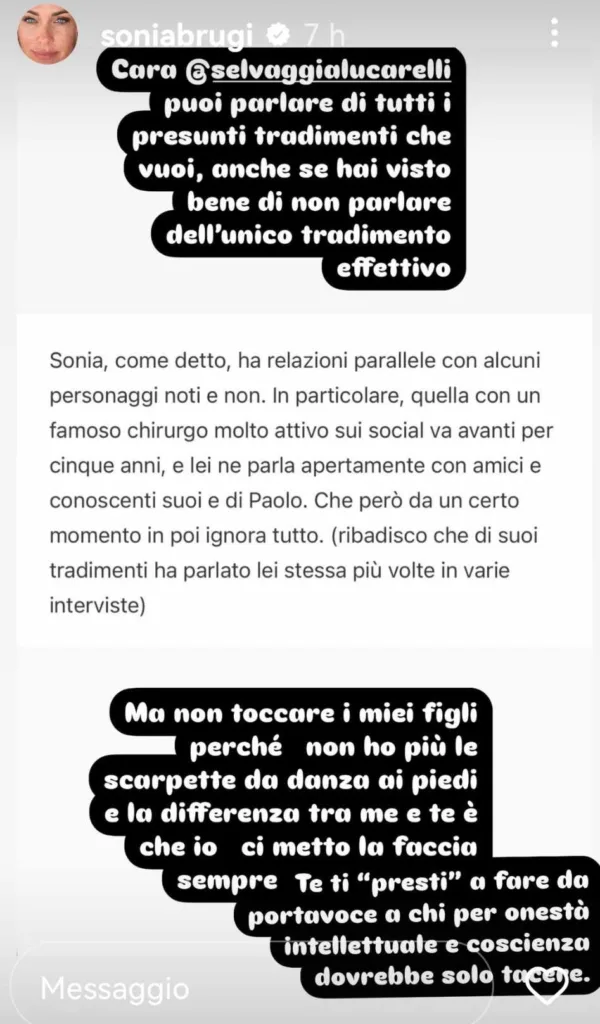 Sonia Bruganelli replica via Stories a Selvaggia Lucarelli