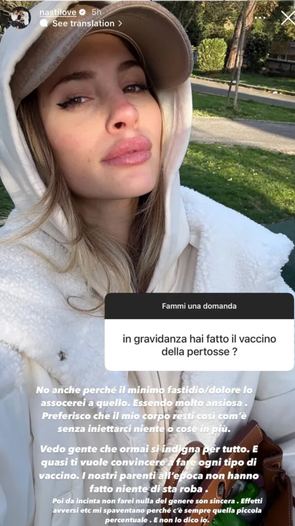 La Stories di Chiara Nasti sul vaccino