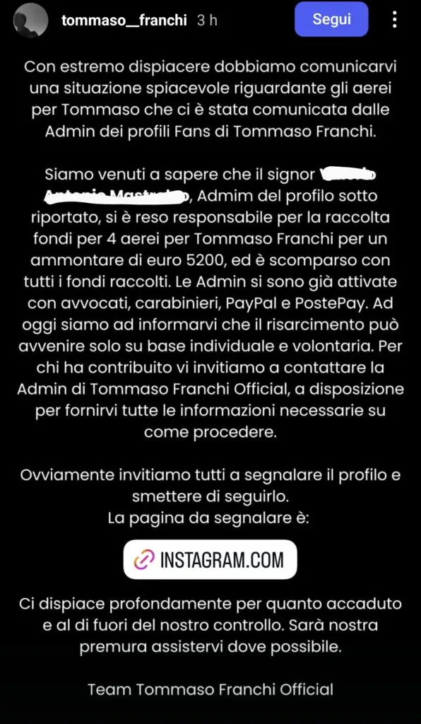 La Stories in cui si denuncia la vicenda